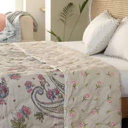 Changers Beige & Pink Floral Printed Microfiber AC Room 350 GSM Double Bed Comforter-picture-5