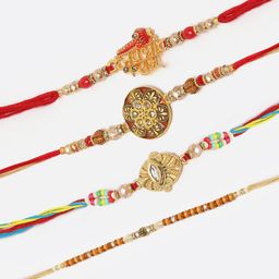 ZENEME Set Of 5 Rakhis With Roli Chawal & Card-image-6