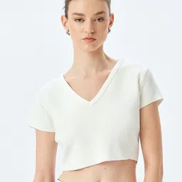 Koton Women V-Neck Pockets T-shirt-image-39