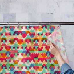 ArtzFolio Blue & Pink Geometric Printed Waterproof Shower Curtain-11