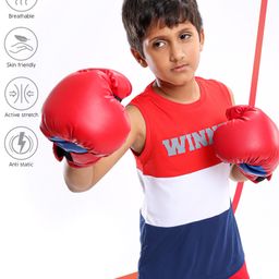 Pine Active Sleeveless Colour Block and Text Print T-shirt - Red Blue-image-9