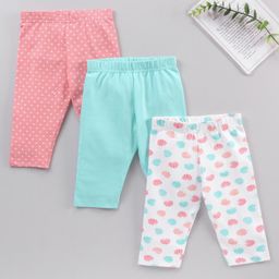 Babyhug Cotton Knit Three Fourth Length Leggings Polka Dots And Solid- Multicolour-picture-27