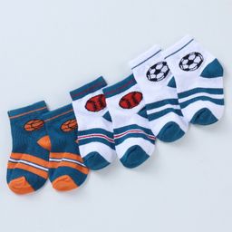 Cutewalk By Babyhug Anti Bacterial Ankle Length Ball Print Socks Pack Of 3 - Blue & White-picture-24