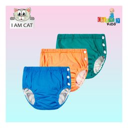 Chinmay Kids Reusable Swimwear Diaper Pants Set Of 3 - Blue Orange & Green-6