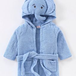 Babyhug Knit Terry Full Sleeves Hooded Bath Robe Elephant Embroidered - Blue-picture-29