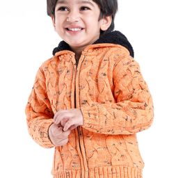 Babyoye 100% Cotton Full Sleeves Sweatjacket Cable Knit - Orange-image-70