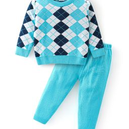 Babyhug Full Sleeves Baby Sweater Set - Light Blue-image-51