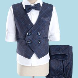 Robo Fry Full Sleeves Party Suits With Bow Checkered - Blue-picture-14