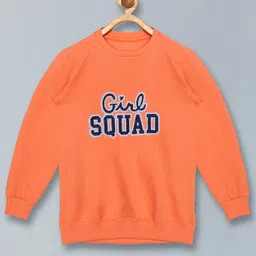 Kiddopanti Full Sleeves Placement Girl Squad Text Printed Sweatshirt - Peach-picture-12