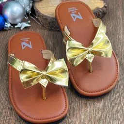 The Madras Trunk  Bow Detailed Flip Flops -  Brown And Gold-picture-14