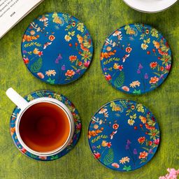 Kolorobia Floral Bliss Blue Inspired Glass Coasters-image-15