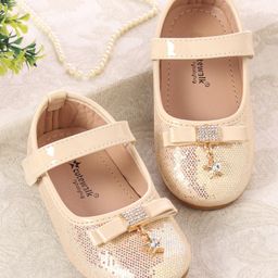 Cute Walk by Babyhug Velcro Closure Ballerina With Bow Applique- Golden-image-37