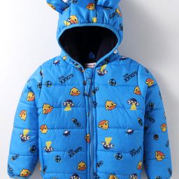Kookie Kids Full Sleeves Duck Printed Padded Hooded Jacket With Ear & Pocket Detailing - Blue-image-79