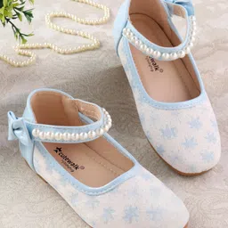 Cute Walk by Babyhug Ballerinas with Velcro Closure Floral Print & Pearl Detailing - Blue-picture-37