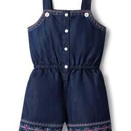 Babyhug Cotton Woven Sleeveless Jumpsuit With Floral Embroidery - Navy Blue-image-55