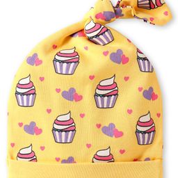 Babyhug 100% Cotton Cap with Cupcake Print - Yellow-image-6