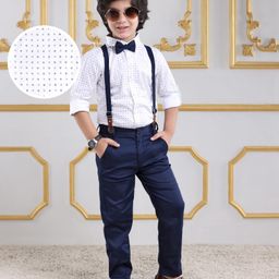 Mark & Mia Cotton Woven Full Sleeves Printed Party Shirt & Trouser With Bow & Suspender - White-picture-40