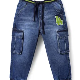 Babyhug Full Length Washed Denim Jeans with Stretch & Patch Detailing - Blue-picture-49