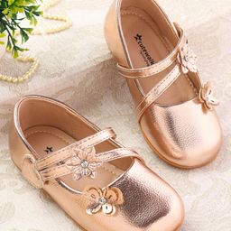 Cute Walk by Babyhug Velcro Closure Ballerina with Floral Applique - Rose Gold-picture-16