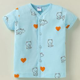 Tango Single Jersey Knit Front Open Half Sleeves Jhablas With Bear Print - Light Blue-image-73