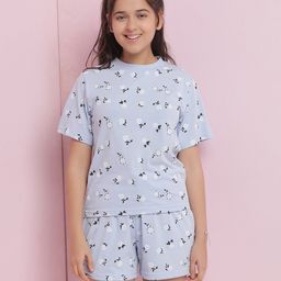 Lil Tomatoes Cotton Jersey Knit Half Sleeves Floral Printed Coordinating Night Suit Set - Blue-image-67