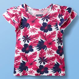 Pine Kids Cotton Knit Half Sleeves Top with Floral Print - Dark Pink-image-94