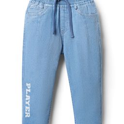Babyhug Full Length Washed Stretchable Denim Jeans With Player Print - Light Blue-image-88