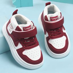 KIDLINGSS Typogrphy Designed Colour Blocked Velcro Closure Sneakers - Maroon-image-6