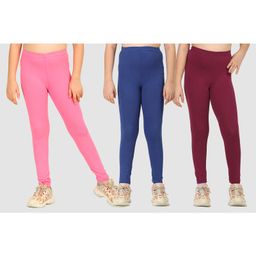 Zion Cotton Lycra Knit Pack Of 3 Solid Leggings - Multi Colour-image-28