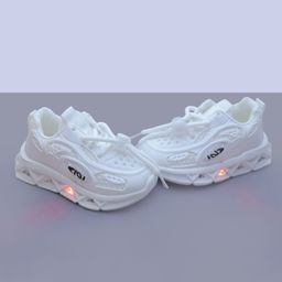 FEETWELL SHOES Abstract Designed LED Lace Up Shoes - White-image-97
