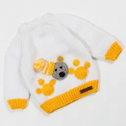 The Original Knit Knit Full Sleeves Teddy Bear Designed Sweater - White & Yellow-picture-37