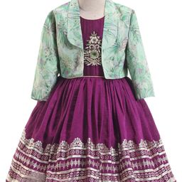 Enfance Floral Embroidered Dress With Full Sleeves Jacket - Wine-picture-6