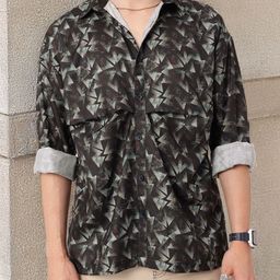 Kook N Keech Indie Geometric Course Collide Relaxed Fit Printed Shirt-image-56