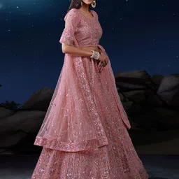 ODETTE Embroidered Sequinned Net Semi-Stitched Lehenga & Blouse With Dupatta image 4