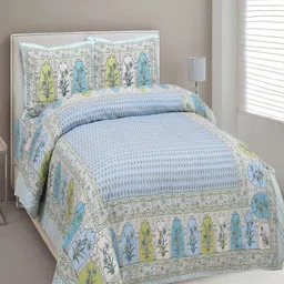 Myntra Elegant Homes Blue Printed Cotton 180 TC Printed King Bedsheet Set 2.74 m x 2.54 m-image-7