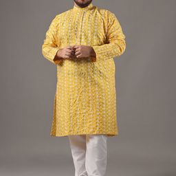 SOJANYA PLUS Size Floral Embroidered Thread Work Band Collar Straight Kurta-15