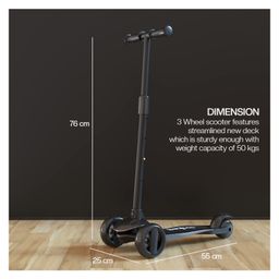 BAYBEE Alpha Kick Scooter for Kids 3 Wheel Kids Scooter with 4 Height Adjustable Handle Runner Scooter with LED PU Wheels & Brake Skate Scooter for Kids - Black image 3
