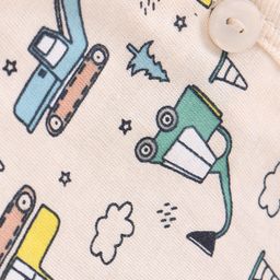 Cucumber Sinker Knit Full Sleeves Front Open Vest With Vehicles Print - Cream image 3