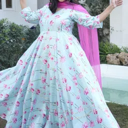 Swadeshi Shringaar Sky Blue Lotus Silk Anarkali Set-picture-39
