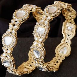 Anouk Set of 2 Gold Plated & Kundan Stone Studded Floral Shaped Bangles-12