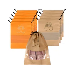 Aura Orange 10 Pieces Printed Water Resistant Shoes Organisers With Transparent Window-picture-1
