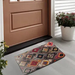 FABINALIV Brown Printed Anti-Skid Doormat-90