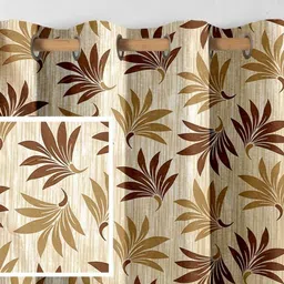 Aura Cream-Coloured & Brown Set of 2 Floral Long Door Curtain-3
