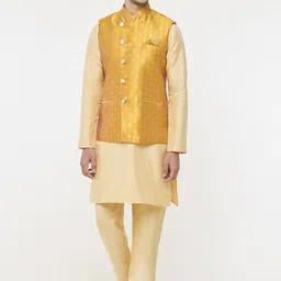 Arihant Rai Sinha Checked Mandarin Collar Nehru Jacket-image-85