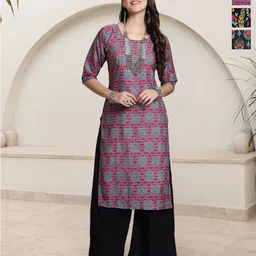 HERE&NOW Selection Of 3 Geometric Printed Round Neck Straight Kurtas-image-50