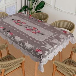Homerz Grey Floral Cotton 6-Seater Table Cover-image-99