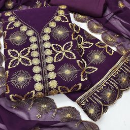 Panzora Embroidered Zari Georgette Unstitched Dress Material-picture-12