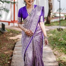 CANBIA Woven Design Zari Silk Blend Banarasi Saree-image-84