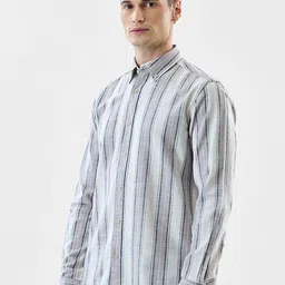 Snitch Vertical Striped Slim Fit Cotton Linen Casual Shirt-image-60