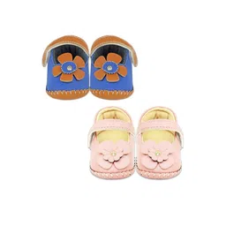Neska Moda 6 To 12 Month Baby Girls Belly Shoe 2 Pair Set Partywear Floral Velcro Sandal Booties (Toe to Heel Length - 12 cm, Brown, Blue, Baby Pink)-image-79